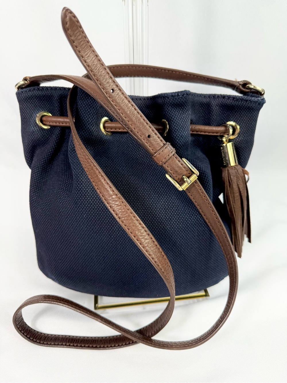 Michael Kors Small Navy Blue Canvas Drawstring Crossbody Bag